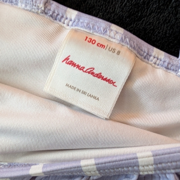 Hanna Andersson Girls Ruffle Lavender Purple Stripe 2 Piece Swim Bathing Suit - Picture 4 of 10